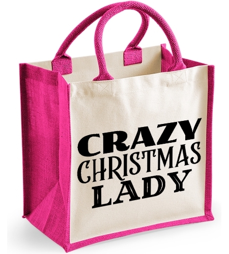 Crazy Christmas Lady -  Christmas Midi Jute Bag Christmas Gift