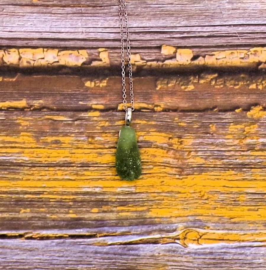 Cornish Sea Glass Pendant Necklace White or Green, Adjustable Chain