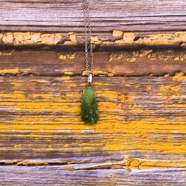 Cornish Sea Glass Pendant Necklace White or Green, Adjustable Chain