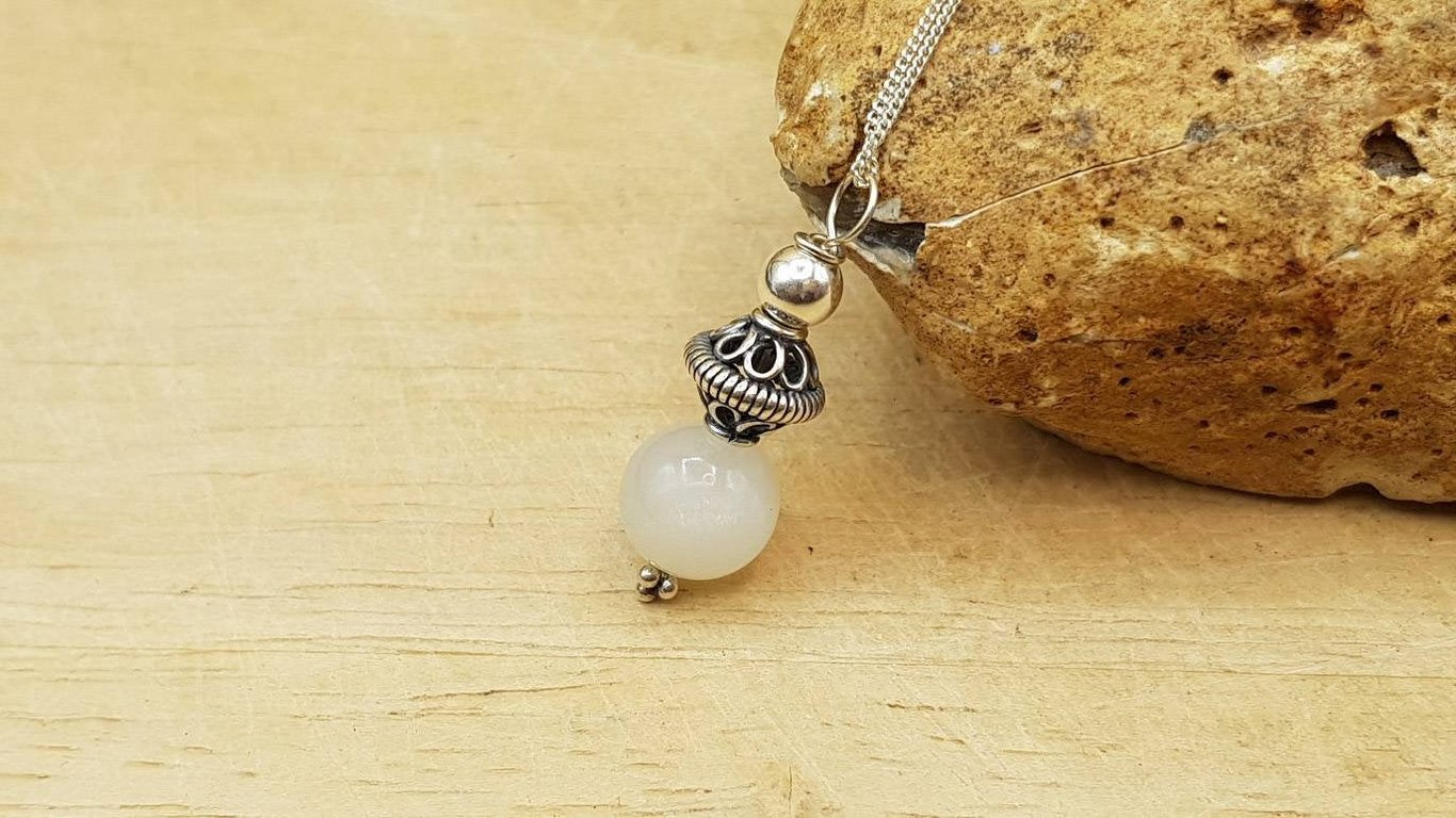 Minimalist White Moonstone Pendant necklace. Reiki jewellery. June's Birthstone