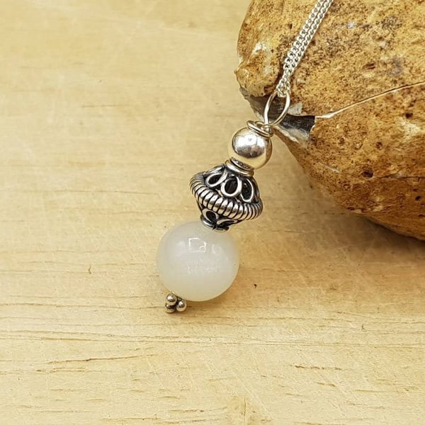 Minimalist White Moonstone Pendant necklace. Reiki jewellery. June's Birthstone