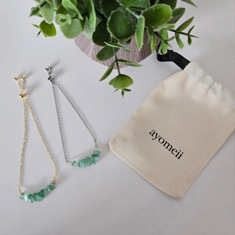 Natural aventurine and 18ct gold or platinum plated slider bracelet