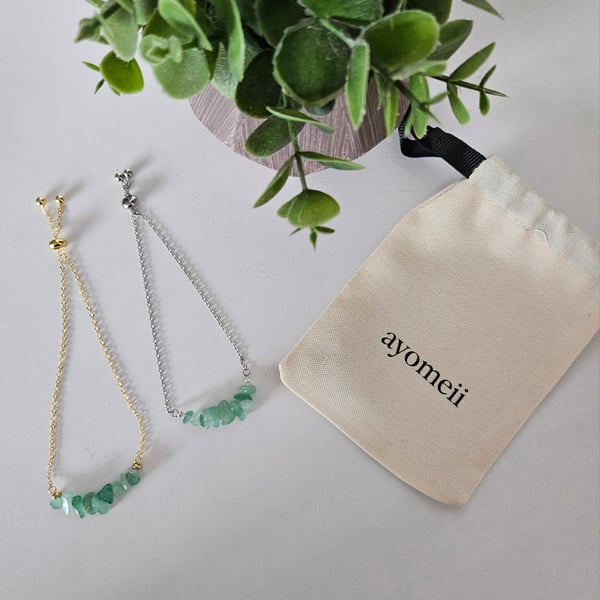 Natural aventurine and 18ct gold or platinum plated slider bracelet