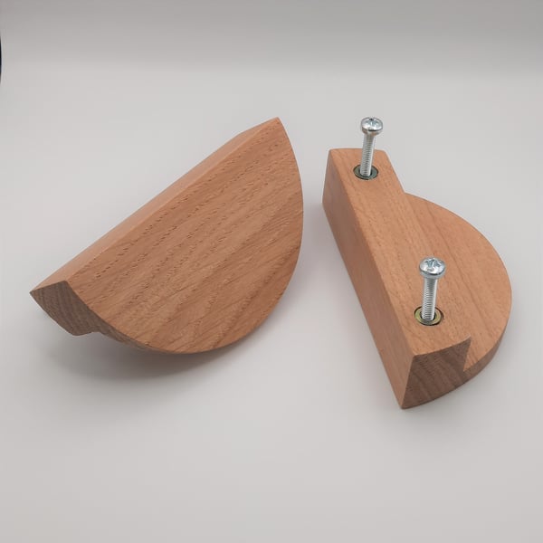 Solid Oak Half Moon Handle, Semi Circular Door Knob for Kitchen and Bedroom