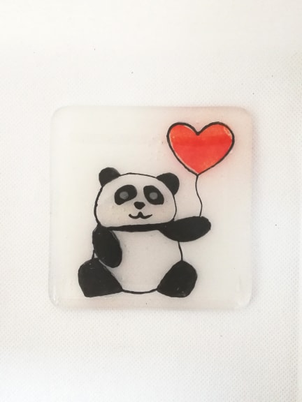Panda Coaster with Red Balloon Heart - Valentines Gift
