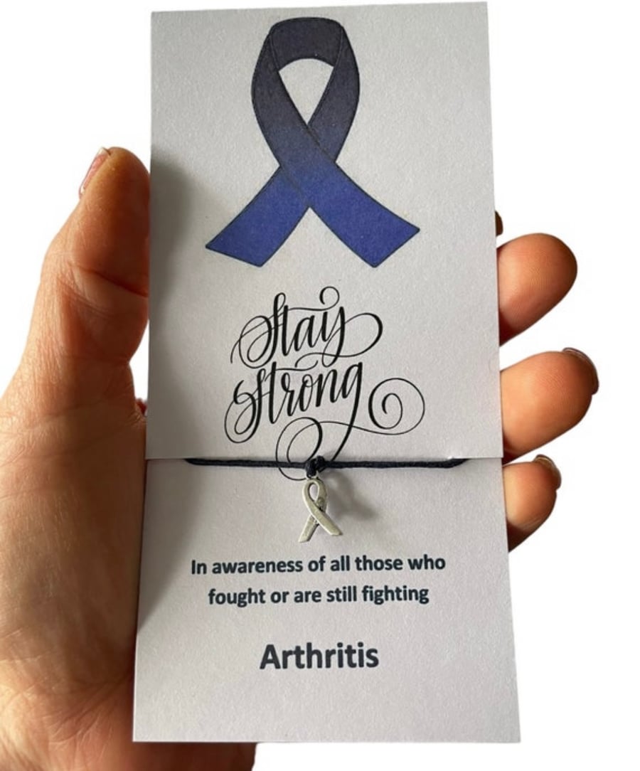 Arthritis awareness wish bracelet blue ribbon charm corded wish bracelet gift