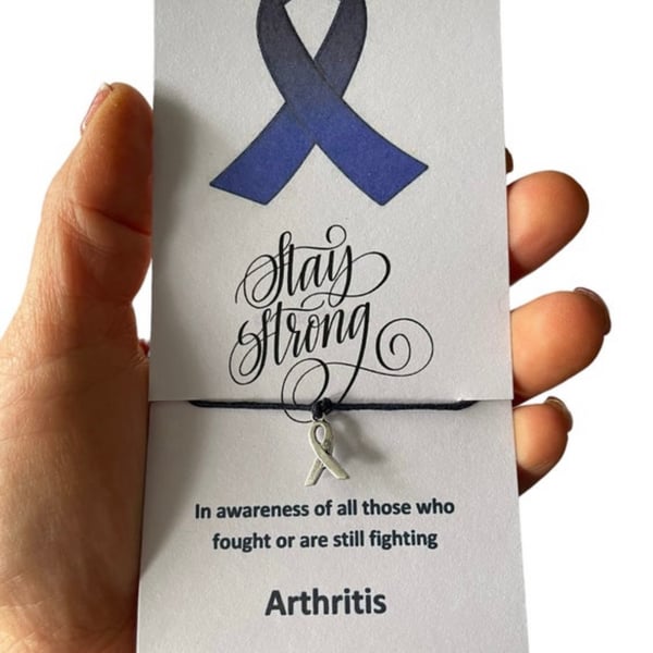 Arthritis awareness wish bracelet blue ribbon charm corded wish bracelet gift