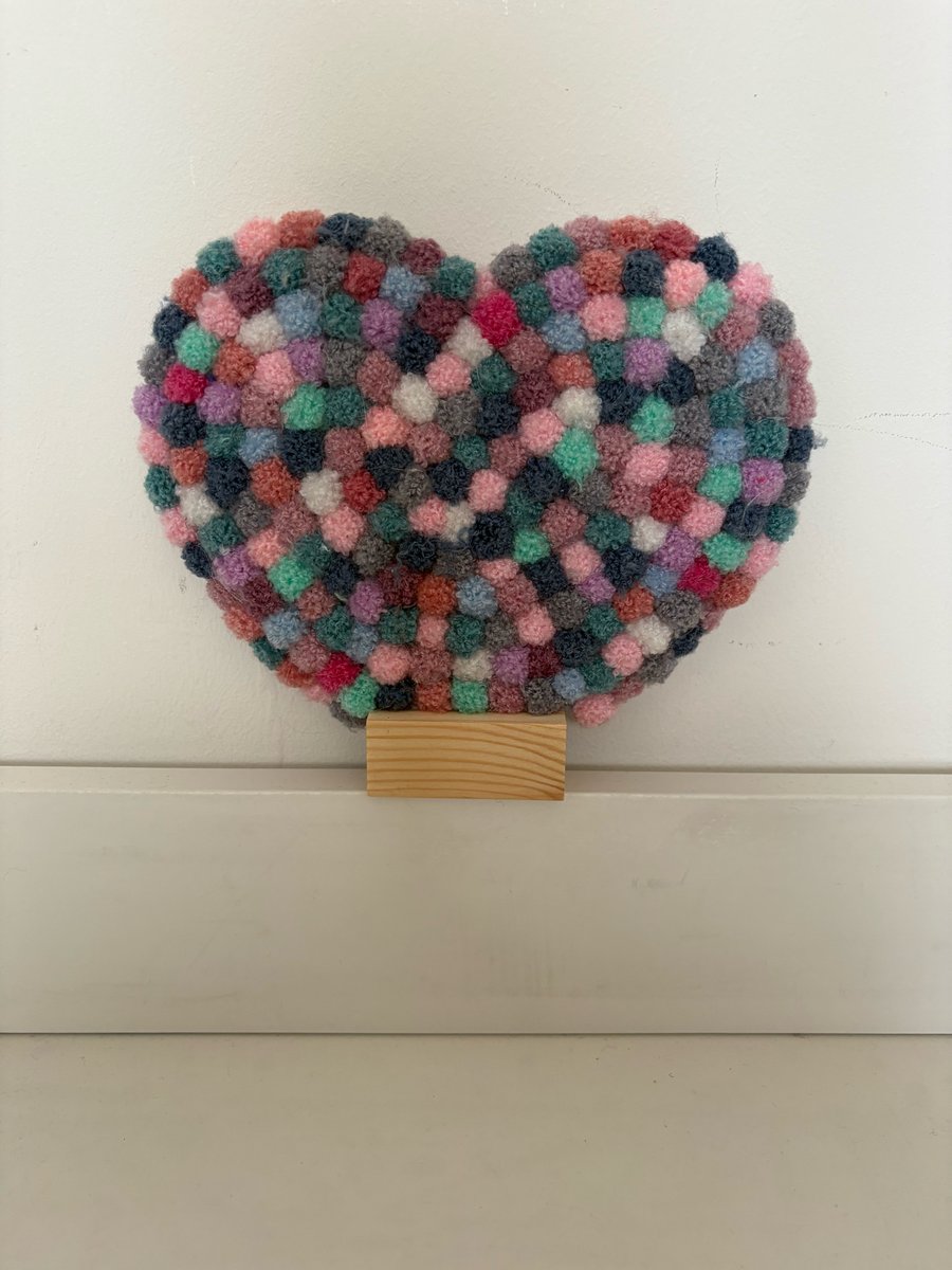 Acrylic table decoration Pom Pom decorated heart. Decorated both sides. 
