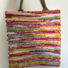 Tutti frutti crochet decorated jute tote bag. 