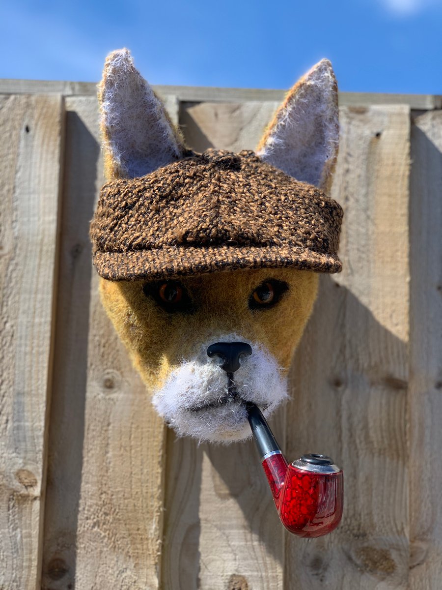 Handmade Mr Fox with Pipe and flat cap a real character 