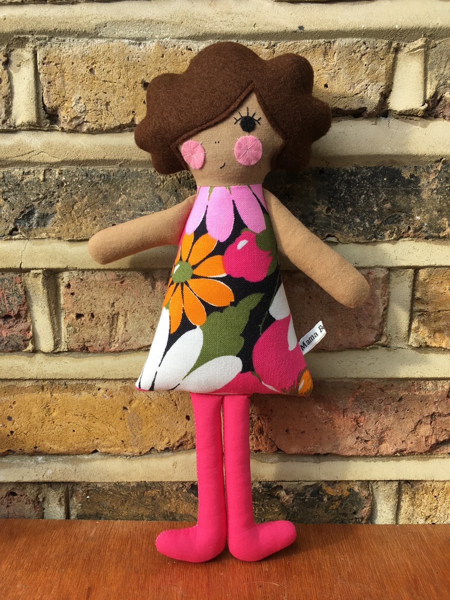 Marcie the Handmade Cloth Doll in a Floral 1970’s Vintage Dress
