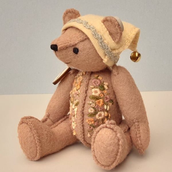Collectable artist teddy bears, hand embroidered one of a kind small bear