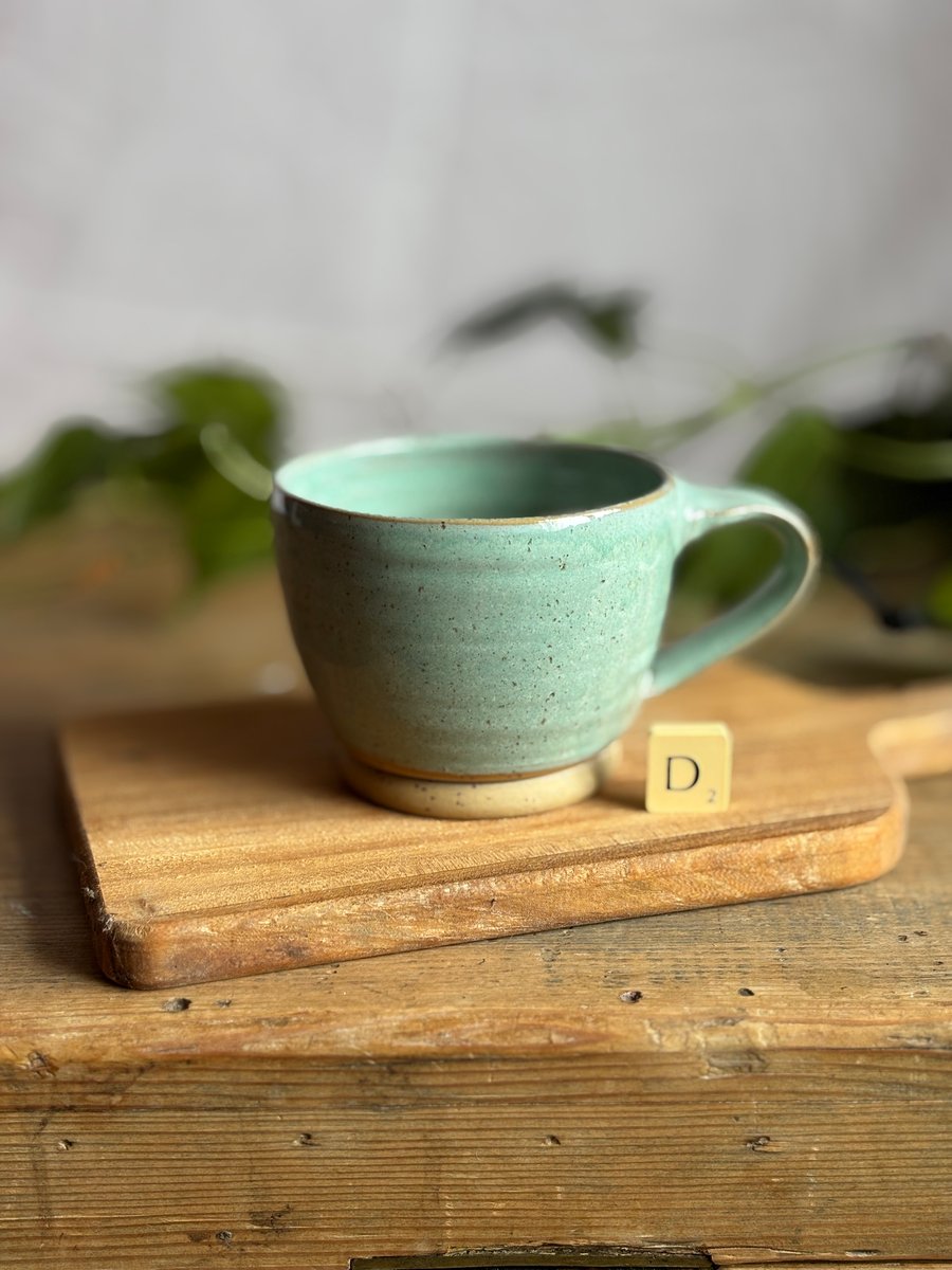 350ml large pale green  stoneware pottery mug- hot chocolate- tea mug