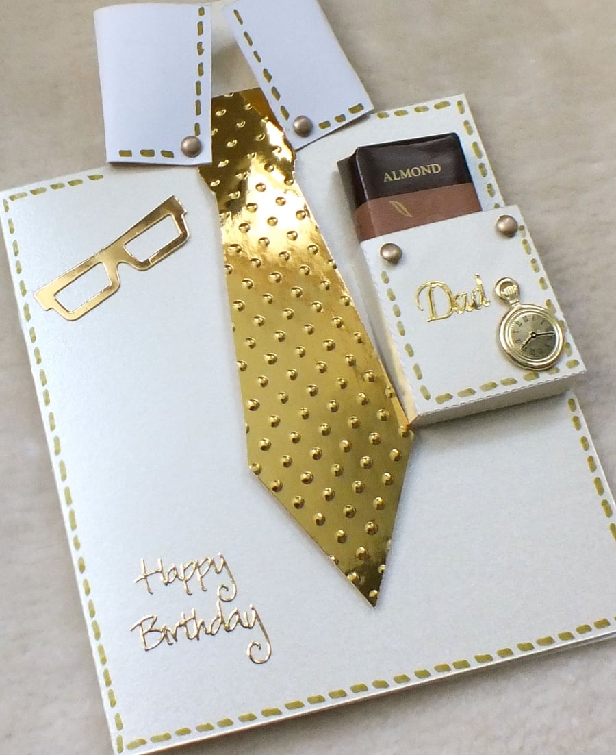 Dad's Birthday Handmade Shirt & Tie Card with Free Chocolate