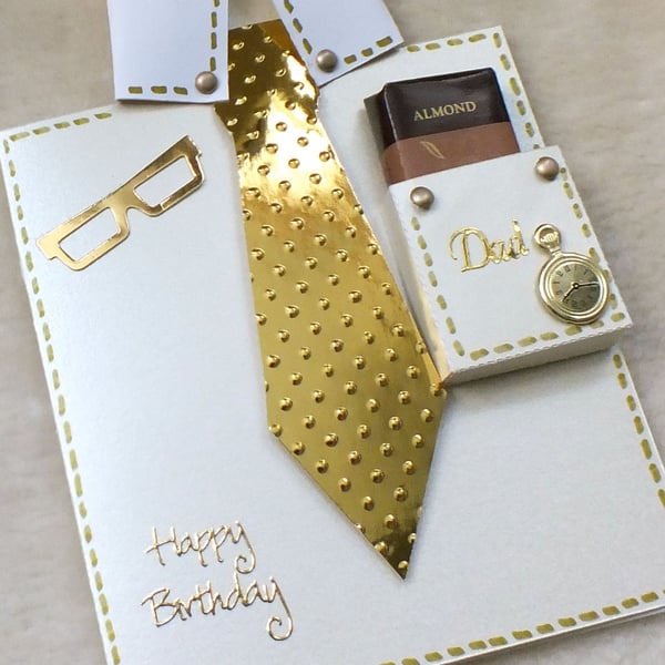 Dad's Birthday Handmade Shirt & Tie Card with Free Chocolate