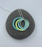 Ripples circle pendant in teal and lime with recycled silver ring - Image 2