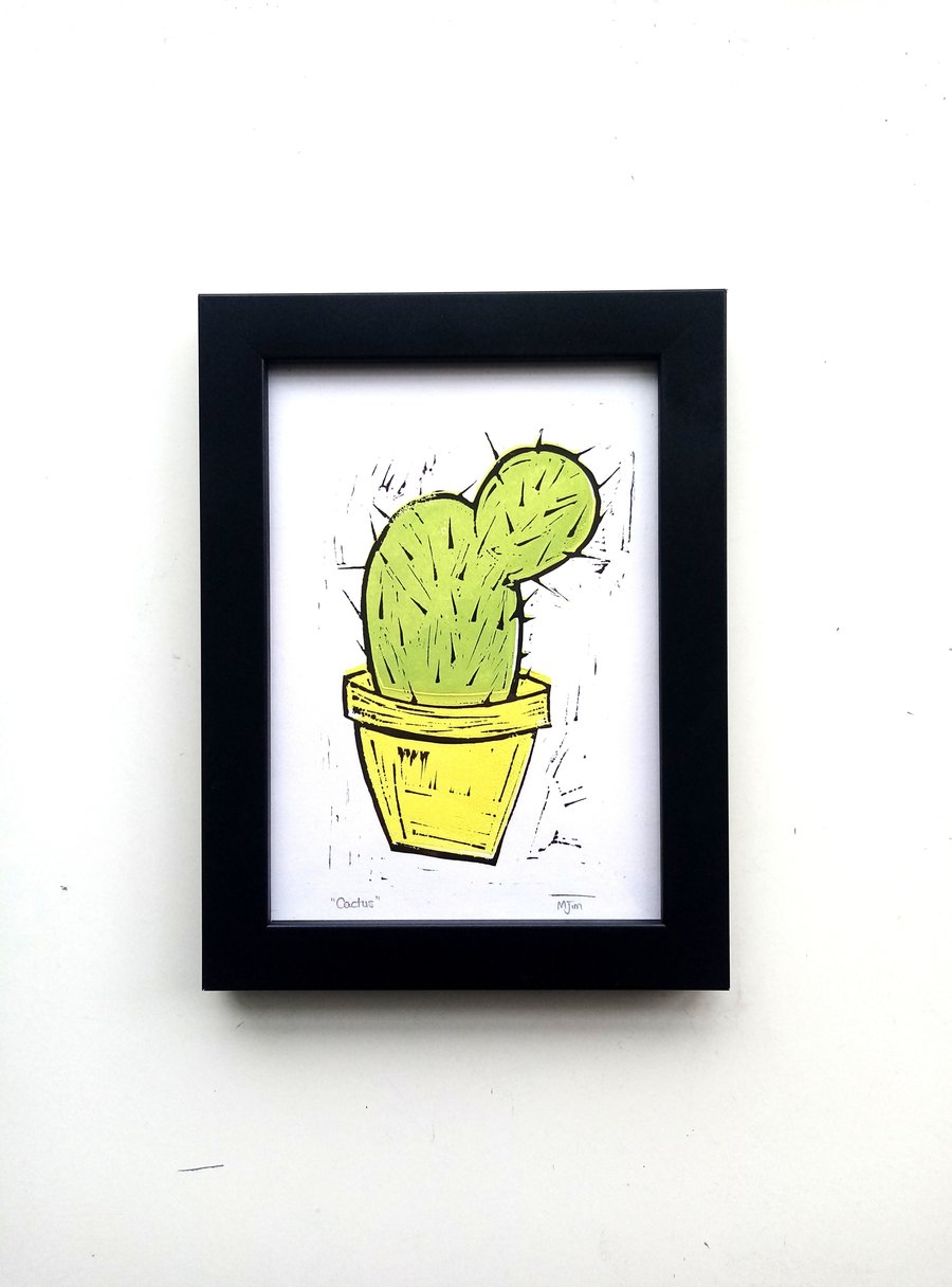 Handprinted Linoprint Cactus Plants Linocut Print Unframed Succulent Plant