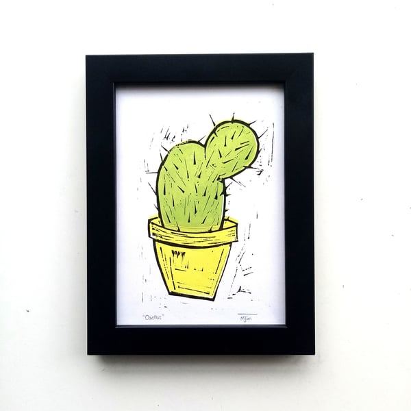 Handprinted Linoprint Cactus Plants Linocut Print Unframed Succulent Plant