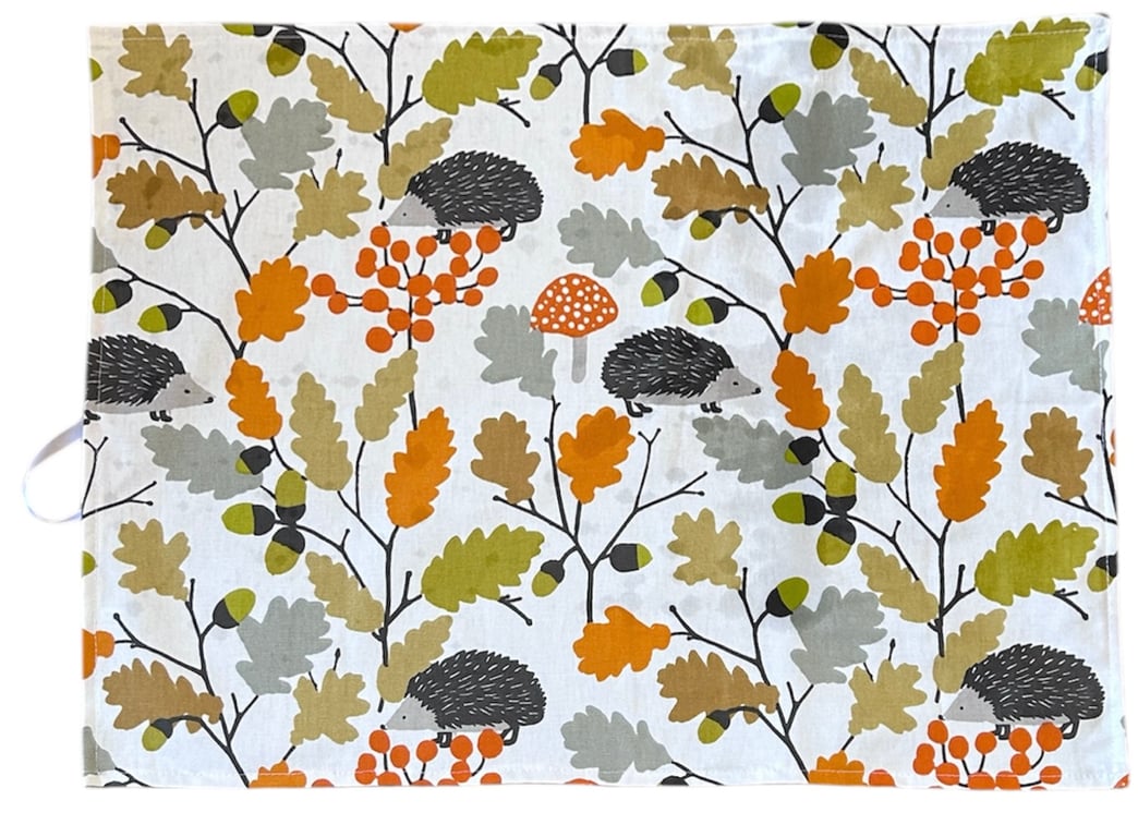 Woodland Hedgehog Print Large Cotton Linen Tea Towel