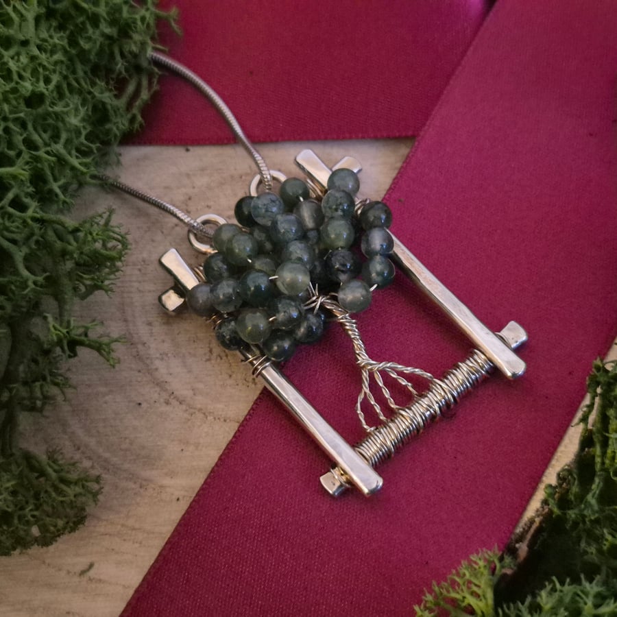 Moss Agate Tree of Life Pendant Necklace (Sterling Silver) (One of a Kind)