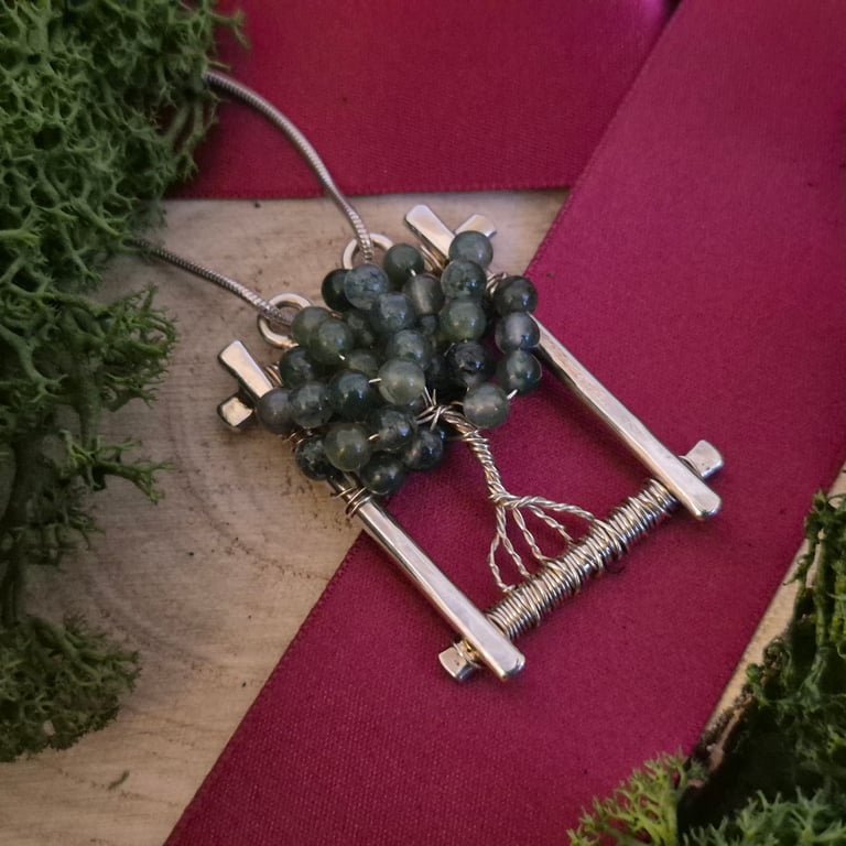 Moss Agate Tree of Life Pendant Necklace (Sterling Silver) (One of a Kind)