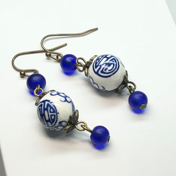 Delft blue cobalt porcelain earrings