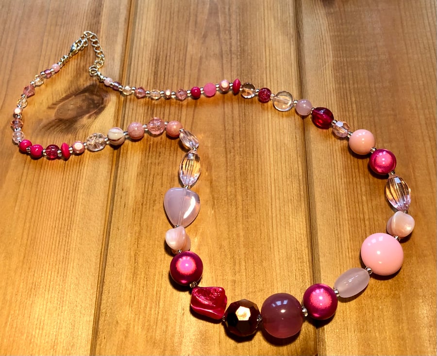 Pink recycled bead necklace 
