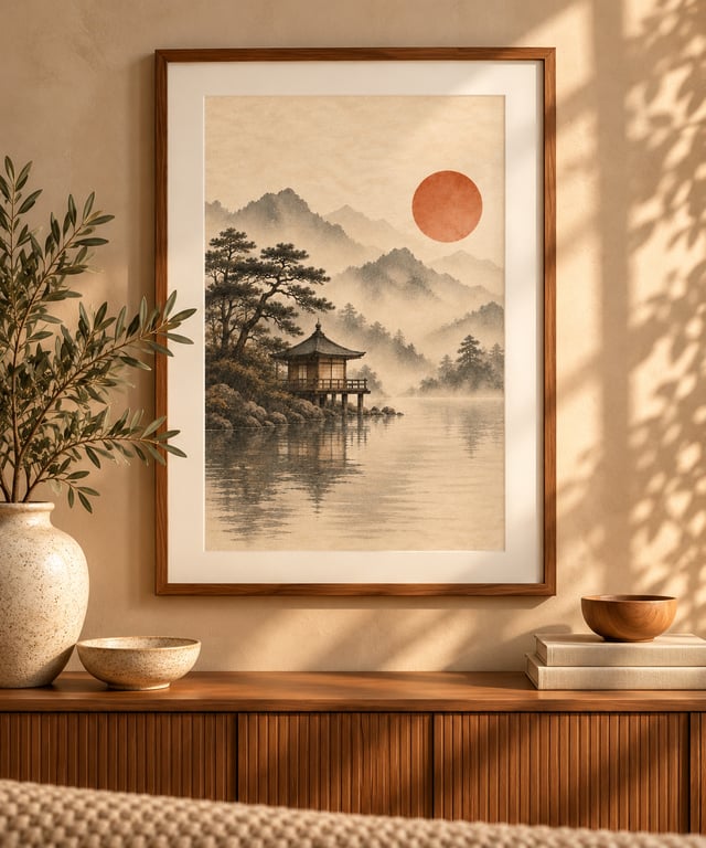 Tea House In The Mist Wall Art - Japandi Stillness Print (Physical Print)
