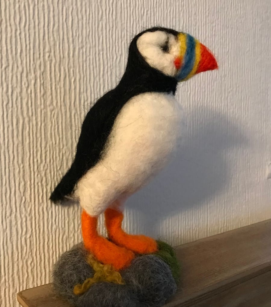 Puffin needle felted bird soft sculpture 