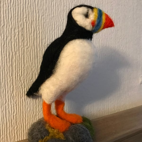 Puffin needle felted bird soft sculpture 