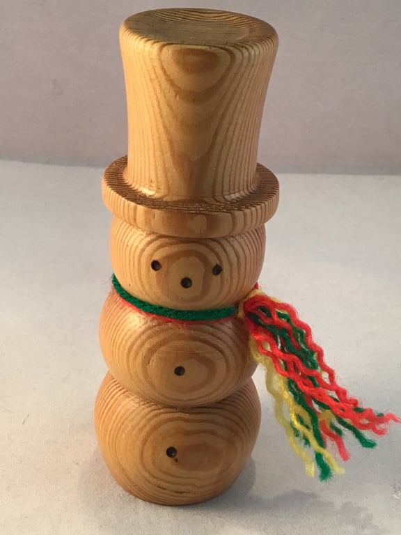 Natural wood snowman.