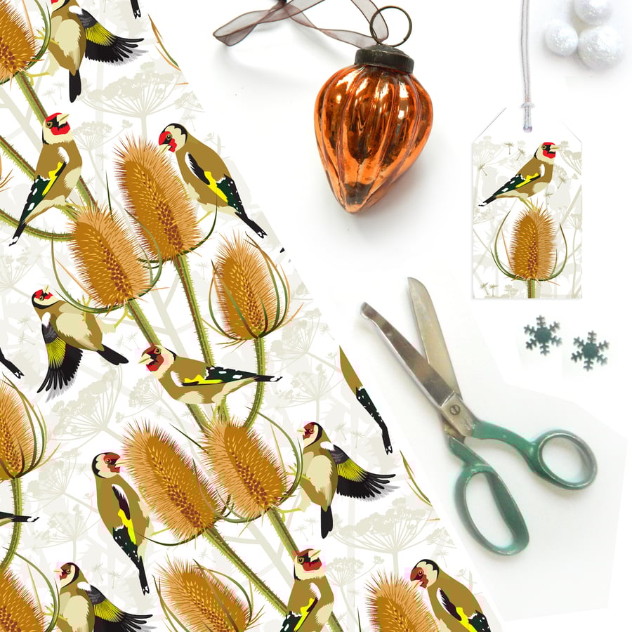 Goldfinch Gift Wrap - British Bird, Eco Friendly, Compostable