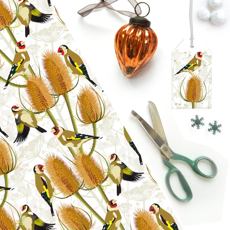 Goldfinch Gift Wrap - British Bird, Eco Friendly, Compostable