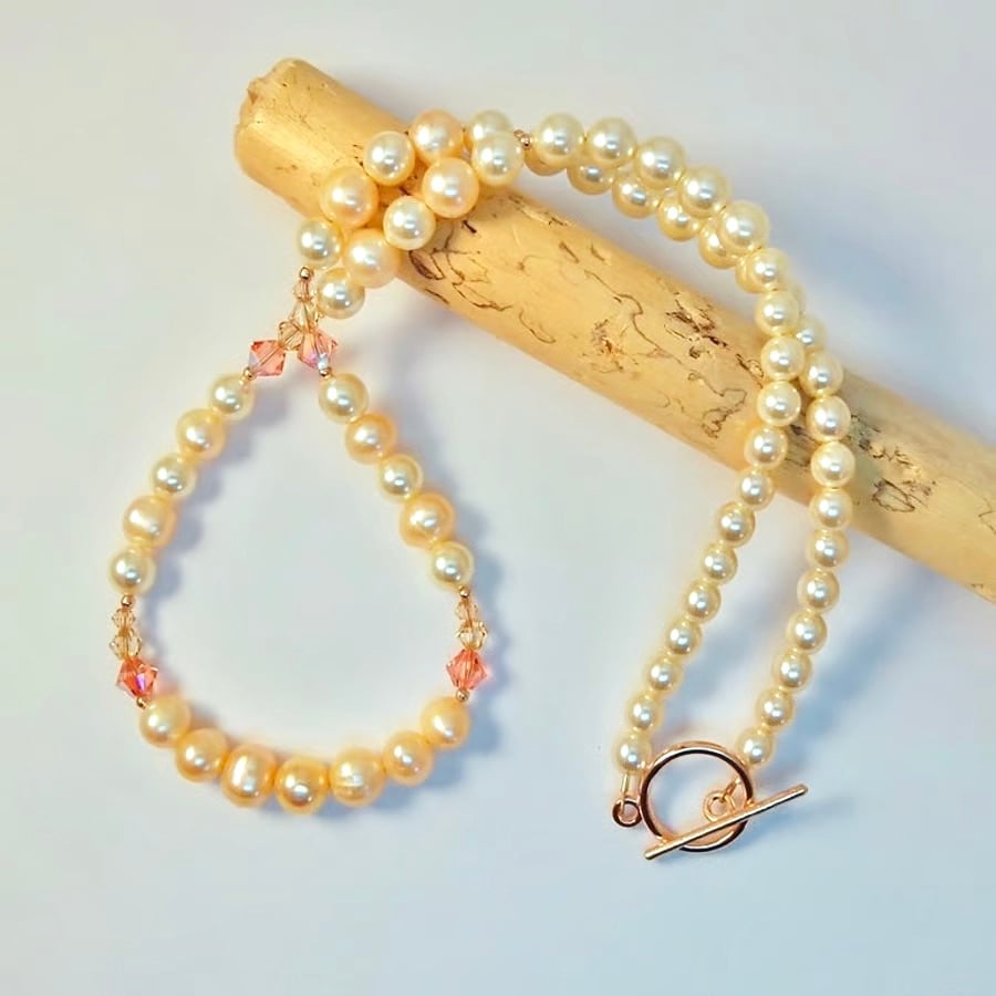 Pearl & Crystal Necklace, June Birthday, 30th Anniversary, Bridal Jewellery