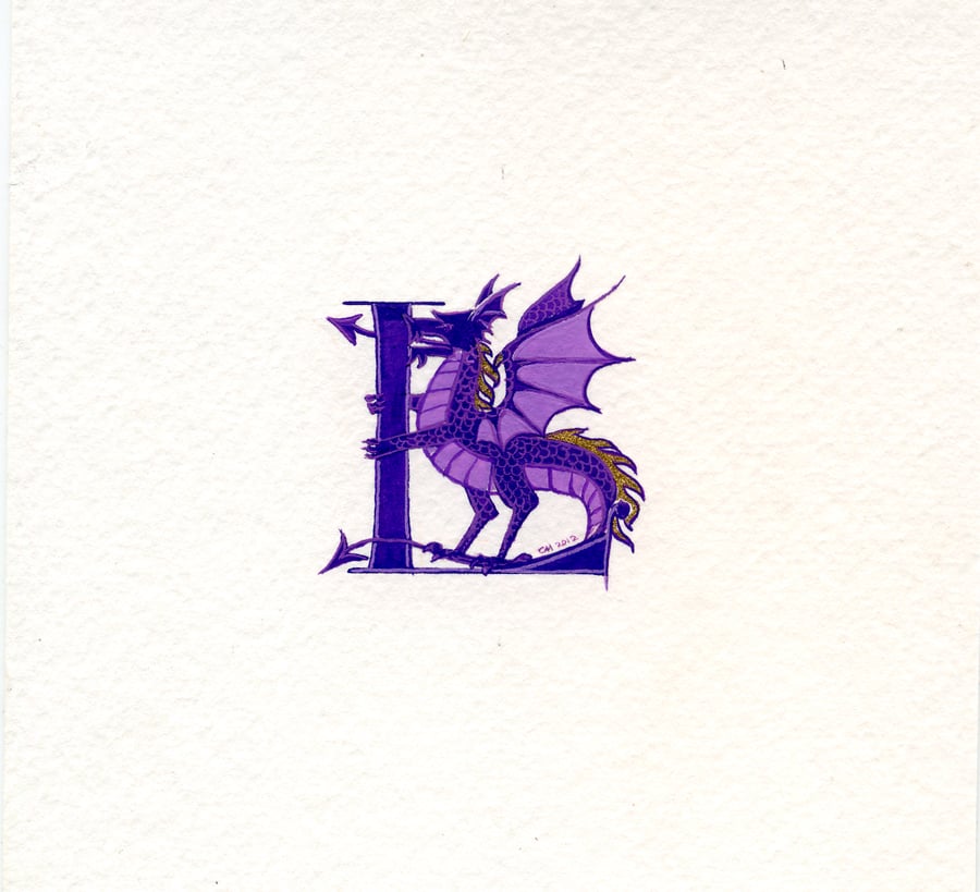 Initial letter L with purple dragon Special Birthday gifts.