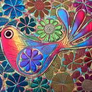 Fantasy Bird Textile Art Free Machine Embroidery 