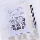 On a cloudy day Owl illustration art card from original artwork