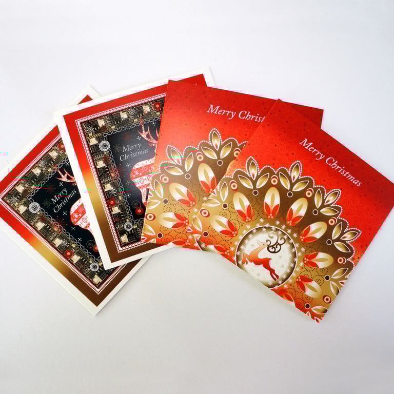 Christmas Reindeer Display Cards in original unique designs. Pack of four
