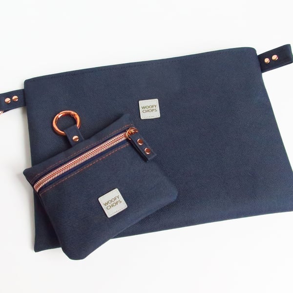 Dog Treat Bag & Grooming Bag Gift Set - NAVY BLUE with Rose Gold Hardware