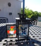 Home Design Fused Glass lantern. Sturdy Black Metal frame