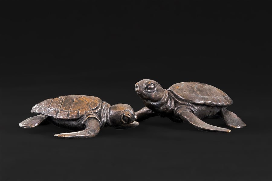 Foundry Bronze Pair of Baby Turtles Animal Statue Small Bronze Metal Sculpture