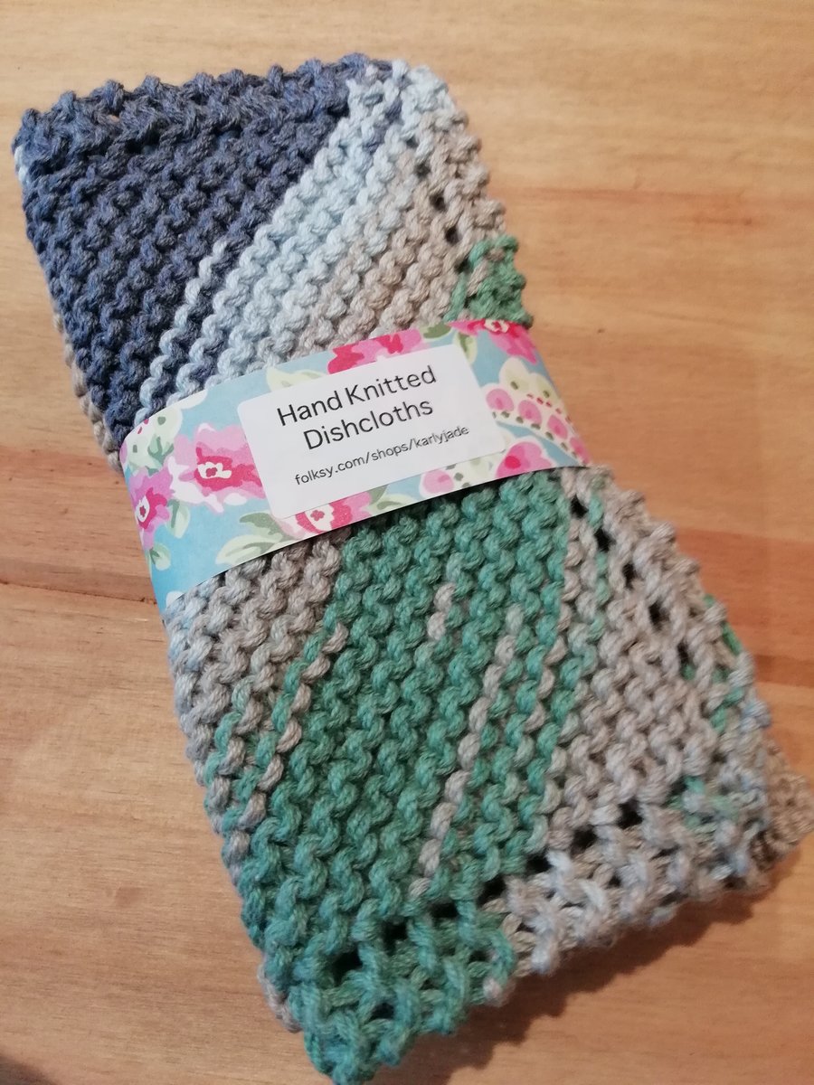 Hand knitted cotton dishcloths: set of 3