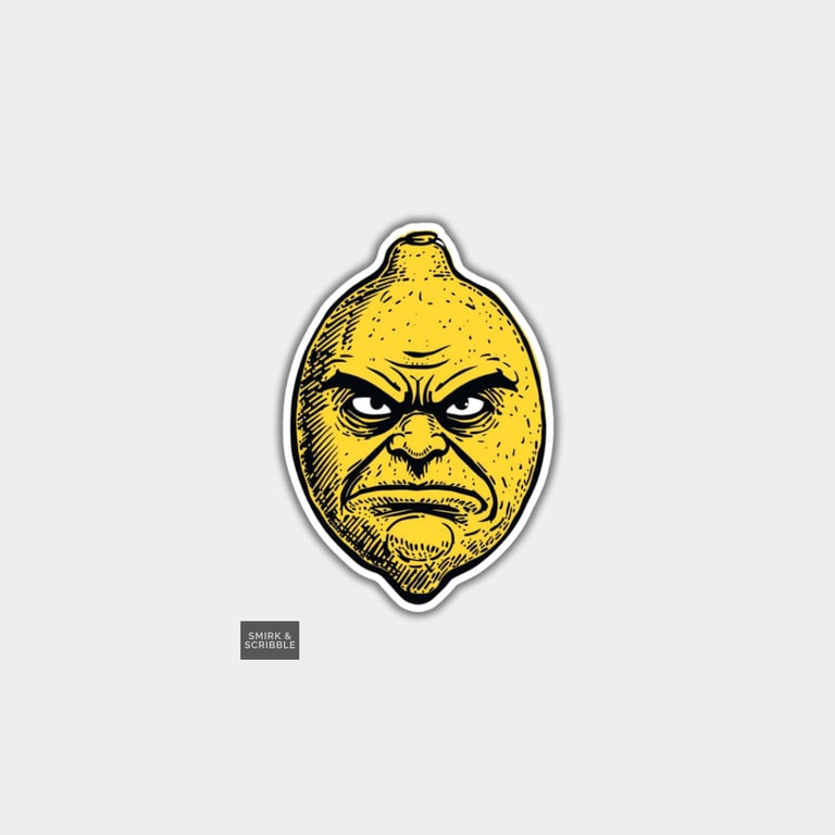Funny Vinyl Sticker For Adults - Cute Grumpy Lemon