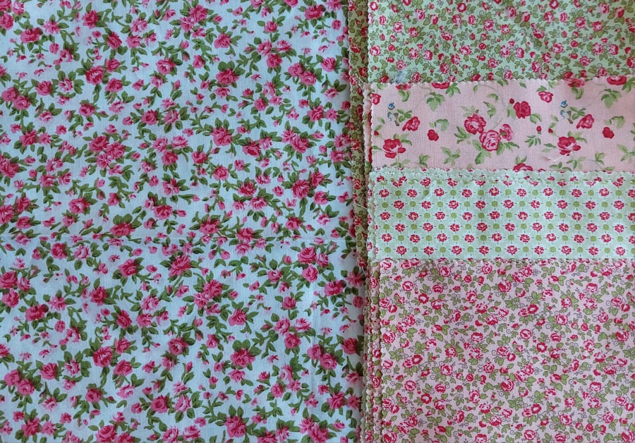 Pink floral fabric remnants bundle