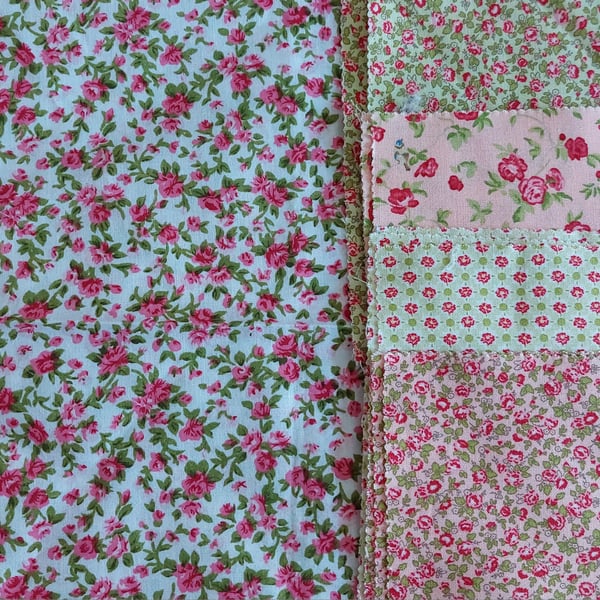 Pink floral fabric remnants bundle