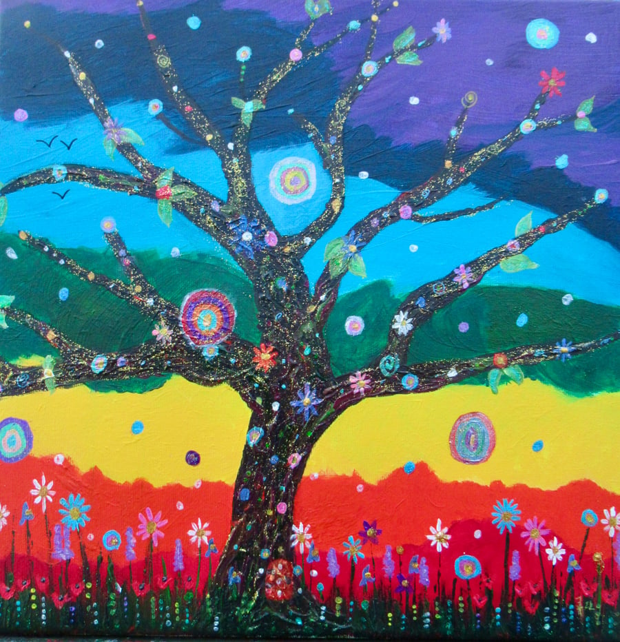 Original Acrylic Painting on Canvas - Enchanted Fairy Tree