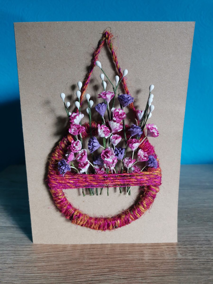 Pink Orange Purple mini flower wreath - luxury keepsake greeting card 