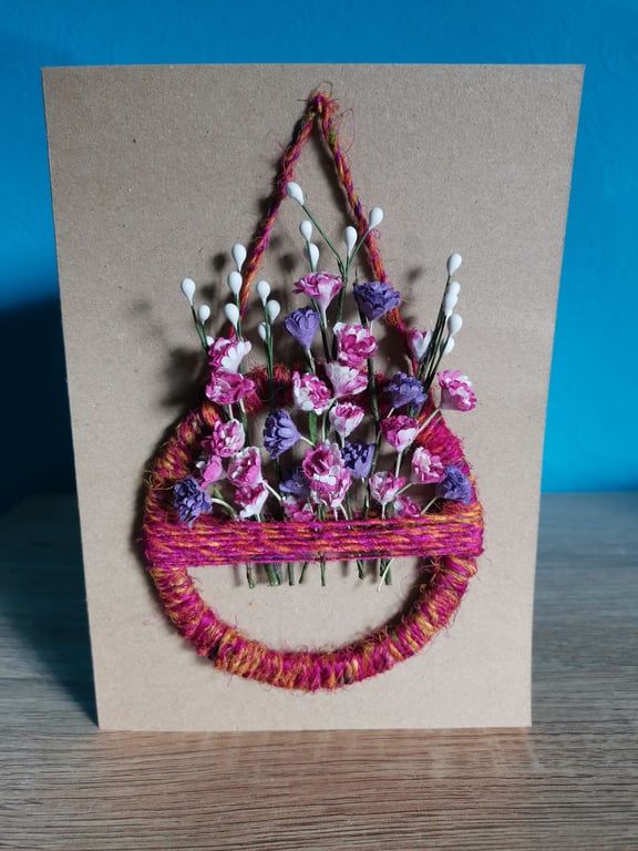 Pink Orange Purple mini flower wreath - luxury keepsake greeting card 