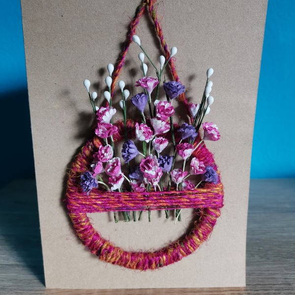 Pink Orange Purple mini flower wreath - luxury keepsake greeting card 