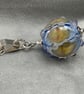 turquoise blue browns yellows pinks lampwork glass beaded pendant necklace - Image 5